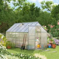 Outsunny Estufa de Jardim de Policarbonato e Alumínio Estufa de Exterior com Porta Corredeira e 2 Clarobóias para Cultivo de Plantas Sementes 190x375x199cm Transparente(m-10)