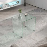 HOMCOM Măsuță modernă din sticlă securizată pentru living, design monobloc, 50x40x45 cm, transparentă(m-8)