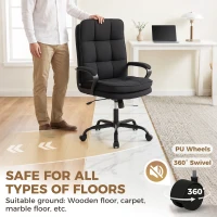 HOMCOM Double Padded Linen-Look Office Chair - Black(m-7)