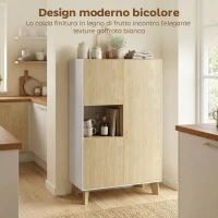 HOMCOM Credenza Cucina, Mobile Cucina a 6 Scomparti con Ante Soft Close per Soggiorno, Salotto, Bianco e Color Legno(m-4)