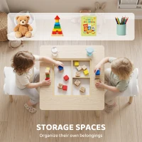 AIYAPLAY 3-Piece Kids Table and Chairs Set with Convertible Desk and Storage Grid, Kids Activity Table for Nursery, Playroom(m-6)