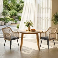 Outsunny Set 2 Sedie da Giardino con Cuscini e Braccioli, in Acciaio e Rattan PE, 54x65x80 cm, Grigio Scuro(m-8)