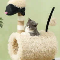 PawHut Cat Tree Sheep Design, 98 cm Multi-Level Cat Tower with Scratching Posts, Tunnel & Play Ball, Light Brown(m-7)