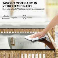 Outsunny Set da Giardino 3 Pezzi con Divanetto, Chaise Longue e Tavolino da Caffè, in Acciaio e Rattan PE, Crema(m-7)