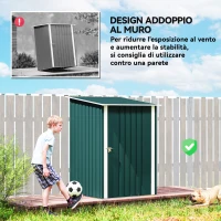 Outsunny Casetta da Giardino Porta Attrezzi in Acciaio Galvanizzato con Porta a Battente, 100x104x160 cm, Verde(m-5)