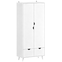 HOMCOM Elegant Home Storage Organisation Furniture, 2-Door Clothes Wardrobe with 2 Drawers, Wood Feet, White