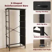 HOMCOM Chest of Drawers, Dresser with 5 Fabric Drawers, Tall Storage Unit with 4 Pockets and 2 Hooks, Steel Frame, Black(m-7)