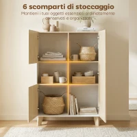 HOMCOM Credenza Cucina, Mobile Cucina a 6 Scomparti con Ante Soft Close per Soggiorno, Salotto, Bianco e Color Legno(m-5)