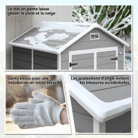 Outsunny Abri de jardin en résine 2,7 m² avec plancher portes à loquet 3 fenêtre structure en aluminium 240 x 190 x 228 cm gris(m-8)