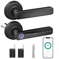 HOMCOM Cerradura de Puerta Inteligente, 5 Accesos por Huella, Código, Tarjeta NFC, Aplicación Tuya/Smart Life y Llave, Negro(m-1)