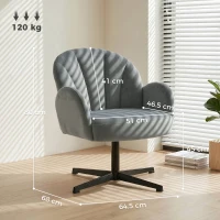 HOMCOM Swivel Accent Chair, Shell-Shaped Armchair with Spring Cushion, Metal Base, Grey(m-3)