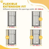 PawHut 135cm Extra Tall Dog Gate with Cat Door, Fits Openings 81-108 cm Pressure Mounted for Doorways, Hallways, No Drilling(m-5)
