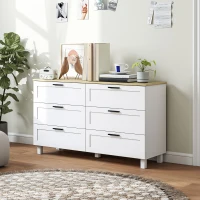 HOMCOM Cómoda Dormitorio con 6 Cajones Patas de Madera para Salón Oficina 120x38x71 cm Blanco(m-9)