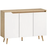 HOMCOM Aparador de Salón con 3 Puertas Estantes Ajustables Patas de Madera para Cocina Entrada 107x35x76,5 cm Roble y Blanco(m-1)