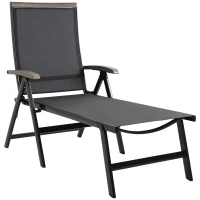 Outsunny Outdoor Folding Sun Lounger, 5-Position Adjustable Chaise Lounge Chair with Aluminium Frame for Patio, Pool and Garden, Grey(m-1)