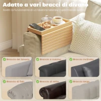 HOMCOM Vassoio da Divano per Bracciolo in Legno di Bambù, Tappetino Flessibile con Vassoio, Colore Legno(m-4)