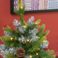 HOMCOM Set of Two 2ft Christmas Trees, with Lights, Berries and Pinecones(m-8)