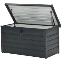 Outsunny Panca Baule Contenitore da Giardino con Chiave, Cassapanca Moderna in Acciaio, Grigio, 120x62x62cm(m-11)