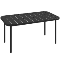 Outsunny Table Basse de Jardin en Acier Galvanisé, Plateau à Lattes, Table Rectangulaire aux Angles Arrondis, 90x50x43cm, Noir(m-1)