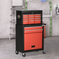 DURHAND Carro de Ferramentas com Rodas 6 Gavetas Armário de Armazenamento com Fechadura e Alça Lateral 70x33x108cm Preto e Vermelho(m-10)