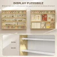 HOMCOM Bacheca Portaoggetti a 4 Ripiani Regolabili in Legno con Ante in Vetro, 80x9.5x60 cm, Bianco e color Legno(m-4)