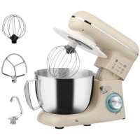 HOMCOM 1300W Kitchen Stand Mixer, with Accessories - Beige(m-1)