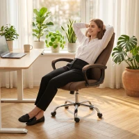Vinsetto Scaun de Birou Ergonomic Inclinabil și Rotativ în Țesătură cu Aspect de In cu Tetieră, Maro(m-9)
