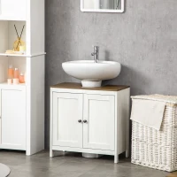 kleankin Mobile Sotto Lavabo Bagno in Legno con Ripiano Interno Regolabile, 60x30x60 cm, Bianco e color Noce(m-10)