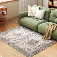 HOMCOM Vintage Area Rug, Non-Slip Washable Rug, Flannel Floor Carpet for Living Room, Bedroom, Dining Room, Home Office, 170 x 120 cm, Beige(m-10)
