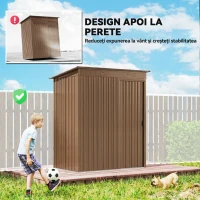 Outsunny Magazie de Grădină din Metal cu Grile de Ventilație și Ușă Glisantă, 159x106x181 cm, Maro(m-6)