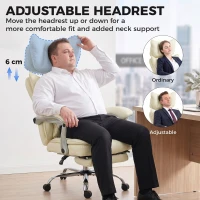 HOMCOM Executive Office Chair, PU Big and Tall Office Chair 180 kg with Wide Seat, Reclining, Lumbar Support, Beige(m-5)