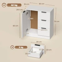 HOMCOM Dulap Comodă Îngustă Con 3 Sertare E Ușă Închidere Silențioasă(m-3)