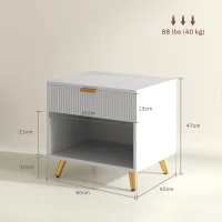 HOMCOM Elegant Bedside Table, with Drawer and Shelf - White/Gold Tone(m-3)