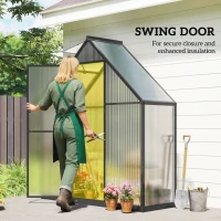 Outsunny 5.5 x 2ft Polycarbonate Greenhouse, Quick Setup Walk in Green House, Push Door, Adjustable Roof Vent, Rain Gutter, Black(m-6)