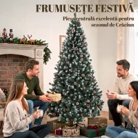 HOMCOM Brad Crăciun Artificial 210cm, 998 Ramuri Ninse Conuri Pin, Deschidere Automată, Bază Pliabilă, Verde(m-4)