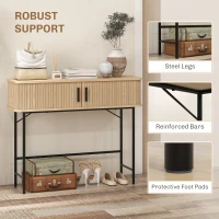 HOMCOM Console Table 2-Compartment Storage Hallway Table Steel Frame for Entryway Living Room 100 cm Oak Tone Black(m-7)