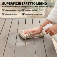 Outsunny Set da Esterno 9pz con Tavolo Allungabile e 8 Sedie Impilabili, in Alluminio e Legno Composito Grigio(m-6)