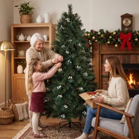 HOMCOM 6ft Artificial Christmas Tree, Fir Hinged Xmas Tree with 716 Branch Tips, Foldable Metal Stand, Easy Assembly, Green(m-9)