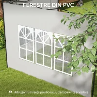 Outsunny Set 2 Pereți Laterali pentru Foișor 3x3 m și 3x6 m cu Ferestre, din PE și Plastic, 293x193 cm, Alb(m-6)
