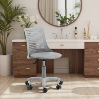 HOMCOM Cadeira de Escritório sem Braços Cadeira de Secretária Giratória em Malha com Encosto Vazado Ajustável 43x42x74-86 cm Cinza(m-9)