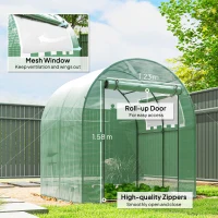 Outsunny 1.8 x 1.8 x 2 m Walk-In Polytunnel Greenhouse - Includes Roll-Up Window and Door, Steel Frame for Garden, Green(m-6)