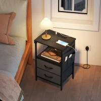 HOMCOM Bedside Table with Charging Station - Black(m-8)