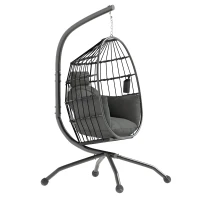 Outsunny Fauteuil suspendu, fauteuil oeuf suspendu panier pliable, coussin rembourré, porte-gobelet, 120x88x192cm, gris foncé(m-12)