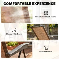 Outsunny 3 Piece Outdoor Bistro Set, Patio Conversation Furniture Set with 2 Folding Backrest Adjustable Armchairs and Glass Top Coffee Table, Brown(m-6)