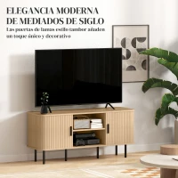HOMCOM Mesa de TV con 2 Puertas Correderas Tipo Persiana 2 Estantes Abiertos para Televisores de 55 Pulgadas 120x40x55 cm Roble(m-4)