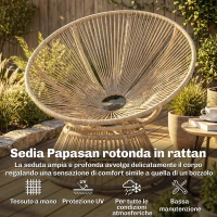 Outsunny Poltrona Papasan Rattan 360° Moon Chair con Cuscino Interni/Esterni, Bianco Crema(m-5)