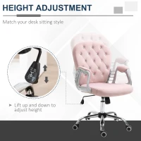 Vinsetto Office Chair, Swivel Desk Chair, Velvet Vanity Chair with Adjustable Height and Rolling Wheels for Home Work Study, Pink(m-4)
