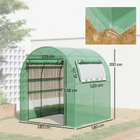 Outsunny Serre tunnel de jardin 3,24m², serre de jardin tunnel porte et fenêtre enroulables, bâche PE, 180 x 180 x 200 cm, verte(m-3)