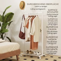 HOMCOM Stand Cuier de Podea cu Roți, 5 Cârlige și Raft Inferior pentru Încălțăminte, Alb(m-8)