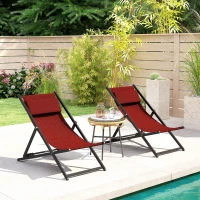 Outsunny Conjunto de 2 Tumbonas Plegables con Respaldo Regulable y Reposacabezas Acolchado 60x100x85 cm Rojo Vino(m-10)